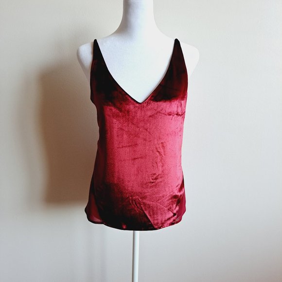 NEW J Brand Maroon Red Color Velvet Front Tank Top Shirt Size S